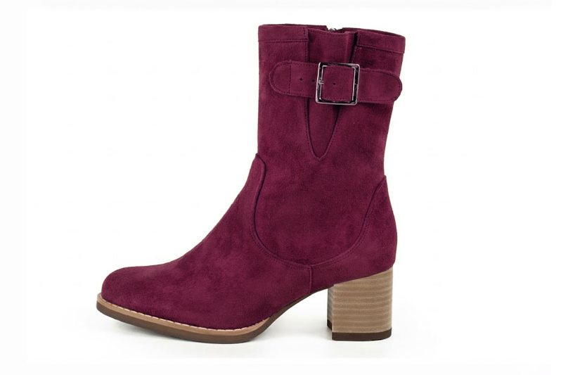 Classic leather ankle boots featuring adjustable side buckles and sleek hardware for secure support and timeless everyday style, in mauve leather with round toe and mid block heel - Florence KOOIJMAN